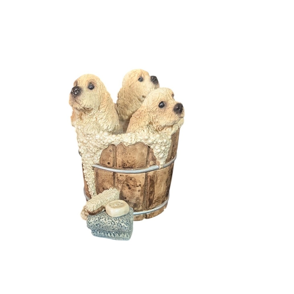 Stone Critters Puppies Three in Tub‎ Yellow SC-432 Figurine United Design 1992